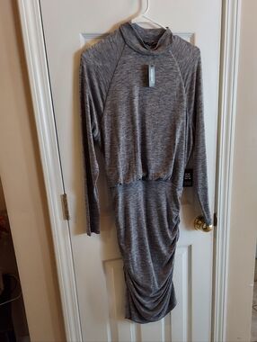 EXPRESS Supersoft Lightweight Mock Neck Sheered Sides Dress - Grey SM BNWT SO